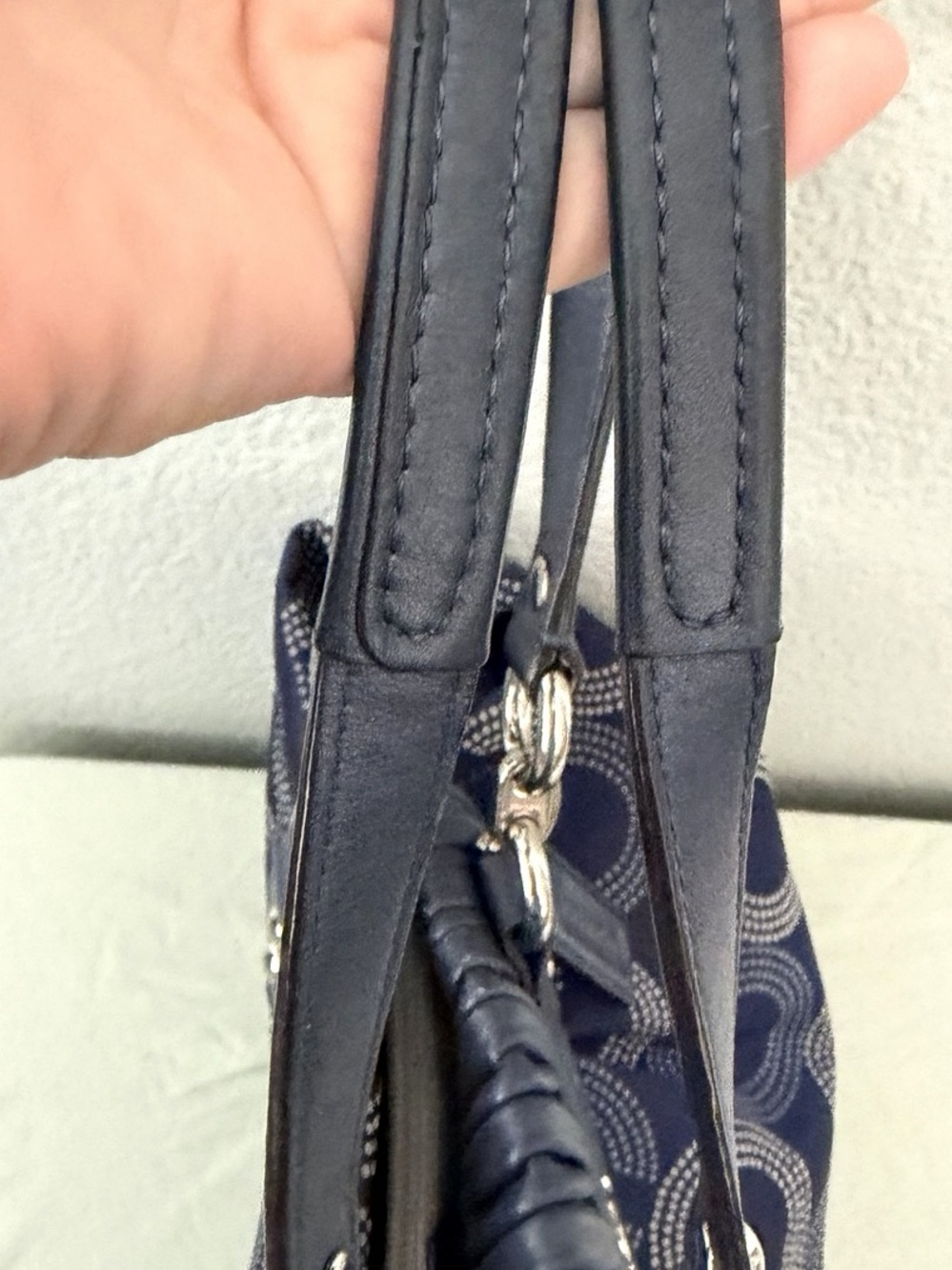 Coach Navy Quilted Signature Circle Tote with Silver Hardware - Picture 6 of 9